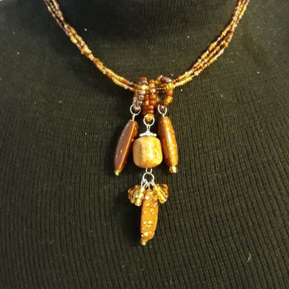 Hand Crafted Beaded Charm Necklace Triple Strand - Picture 10 of 12